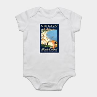 Vintage Travel Poster Chicago Illinoise Central Baby Bodysuit